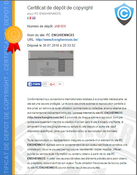 Certificat de depot de copyright de fc enghiennois